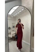 BELİ BAĞLAMALI MODAL KUMAŞ ELBİSE- BORDO