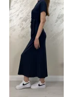 BELİ BAĞLAMALI MODAL KUMAŞ ELBİSE- LACİVERT