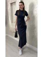 BELİ BAĞLAMALI MODAL KUMAŞ ELBİSE- LACİVERT