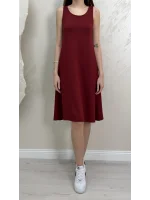 SIFIR KOL MODAL KUMAŞ ELBİSE- BORDO