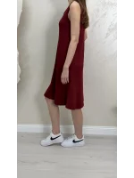 SIFIR KOL MODAL KUMAŞ ELBİSE- BORDO