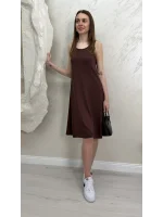 SIFIR KOL MODAL KUMAŞ ELBİSE- KAHVERENGİ