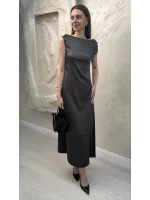 SATEN MAXİ ELBİSE-FÜME