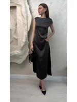 SATEN MAXİ ELBİSE-FÜME