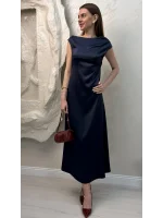 SATEN MAXİ ELBİSE- LACİVERT