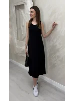 UZUN ASKILI MODAL KUMAŞ ELBİSE- SİYAH