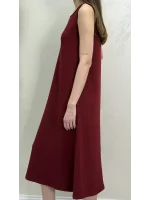 UZUN ASKILI MODAL KUMAŞ ELBİSE- BORDO