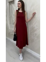 UZUN ASKILI MODAL KUMAŞ ELBİSE- BORDO