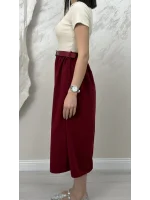 KEMERLİ PİLELİ MİDİ ETEK ELBİSE- BORDO