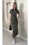 BELİ BAĞLAMALI MODAL KUMAŞ ELBİSE- YAĞ YEŞİLİ