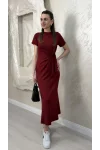 BELİ BAĞLAMALI MODAL KUMAŞ ELBİSE- BORDO