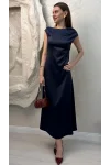 SATEN MAXİ ELBİSE- LACİVERT