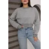 Kadın Üç İplik Şardonlu Oversize Crop Sweatshirt