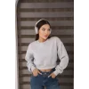 Kadın Üç İplik Şardonlu Oversize Crop Sweatshirt