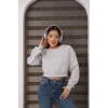 Kadın Üç İplik Şardonlu Oversize Crop Sweatshirt