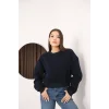Kadın Üç İplik Şardonlu Oversize Crop Sweatshirt