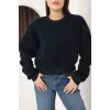 Kadın Üç İplik Şardonlu Oversize Crop Sweatshirt