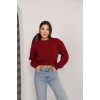 Kadın Üç İplik Şardonlu Oversize Crop Sweatshirt