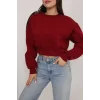 Kadın Üç İplik Şardonlu Oversize Crop Sweatshirt