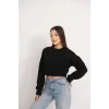 Kadın Üç İplik Şardonlu Oversize Crop Sweatshirt