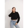 Kadın Üç İplik Şardonlu Oversize Crop Sweatshirt