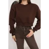 Kadın Üç İplik Şardonlu Oversize Crop Sweatshirt