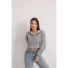 Fermuarlı Kısa Üç İplik Şardonlu Sweatshirt