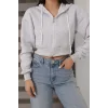 Fermuarlı Kısa Üç İplik Şardonlu Sweatshirt