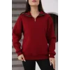 Dik Yakalı Yarım Fermuarlı Üç İplik Şardonlu Sweatshirt