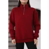 Dik Yakalı Yarım Fermuarlı Üç İplik Şardonlu Sweatshirt