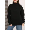 Dik Yakalı Yarım Fermuarlı Üç İplik Şardonlu Sweatshirt