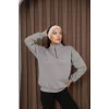 Dik Yakalı Yarım Fermuarlı Üç İplik Şardonlu Sweatshirt