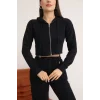 Kadın Kapüşonlu Selanik Kumaş Crop Takım