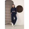 Kadın Kapüşonlu Selanik Kumaş Crop Takım