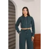 Kadın Kapüşonlu Selanik Kumaş Crop Takım