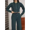 Kadın Kapüşonlu Selanik Kumaş Crop Takım