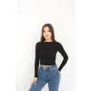 BİSİKLET YAKA UZUN KOLLU BLUZ - SİYAH