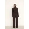 KRUVAZE BEL DETAYLI PALAZZO PANTLON CROP TAKIM- KAHVE RENGİ