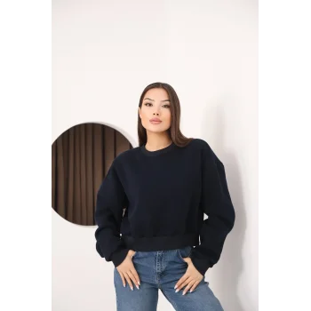 Kadın Üç İplik Şardonlu Oversize Crop Sweatshirt