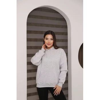 Kapşonlu Kanguru Cep Detaylı Üç İplik Şardonlu Sweatshirt