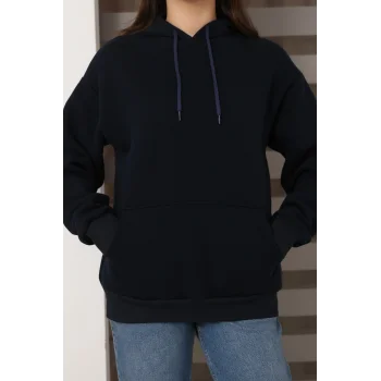 Kapşonlu Kanguru Cep Detaylı Üç İplik Şardonlu Sweatshirt