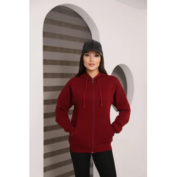 Kapüşonlu Fermuarlı Üç İplik Şardonlu Sweatshirt