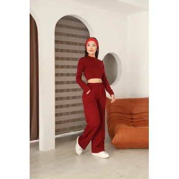 Kadın Üst Crop Altı Çımalı Detaylı Eşofman Takımı