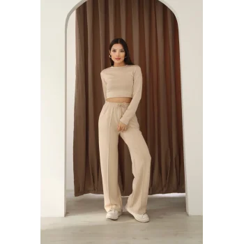 Kadın Üst Crop Altı Çımalı Detaylı Eşofman Takımı