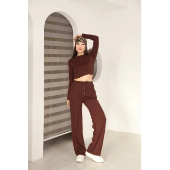 Kadın Üst Crop Altı Çımalı Detaylı Eşofman Takımı