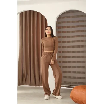 Kadın Üst Crop Altı Çımalı Detaylı Eşofman Takımı