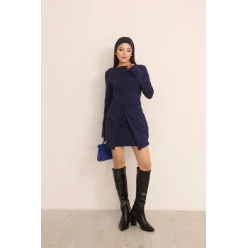 Kadın Mini Bodycon Elbise – Çıkarılabilir Etek Detaylı, Modern & Şık Tasarım-LACİVERT