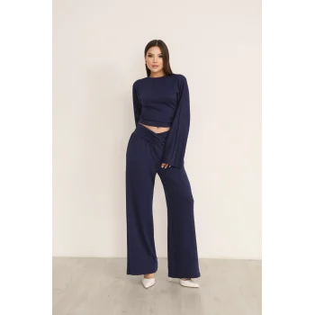 KRUVAZE BEL DETAYLI PALAZZO PANTLON CROP TAKIM