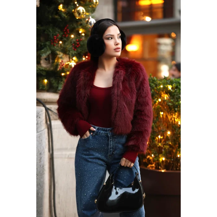 Kadın Suni Kürk Kısa-BORDO