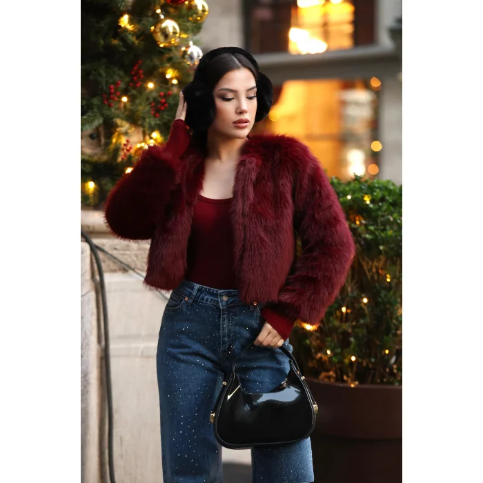 Kadın Suni Kürk Kısa-BORDO